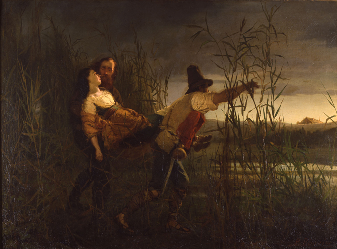 Giuseppe and Leggero carry a dying Anita, by Pietro Bouvier